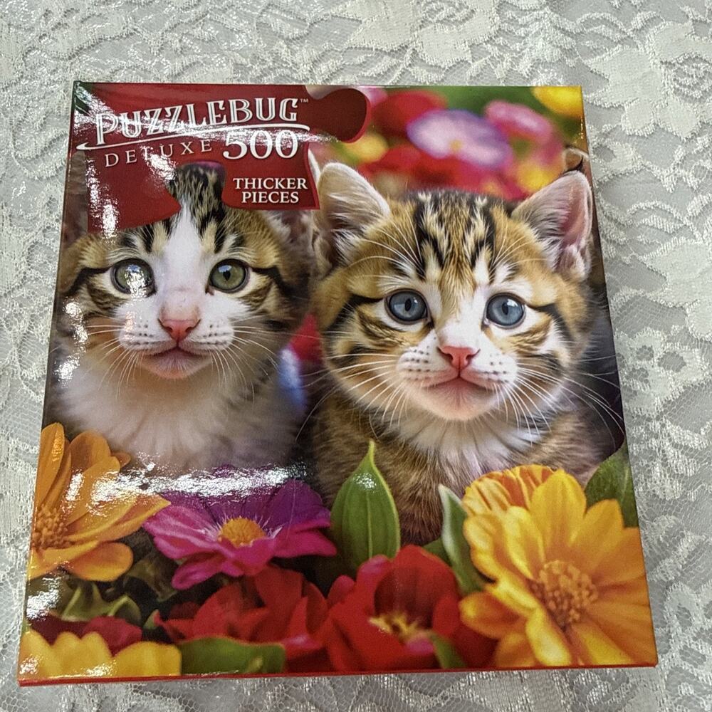 Complete Kittens Flowers Cats 500 Piece Puzzle Puzzlebug 20” x 12”